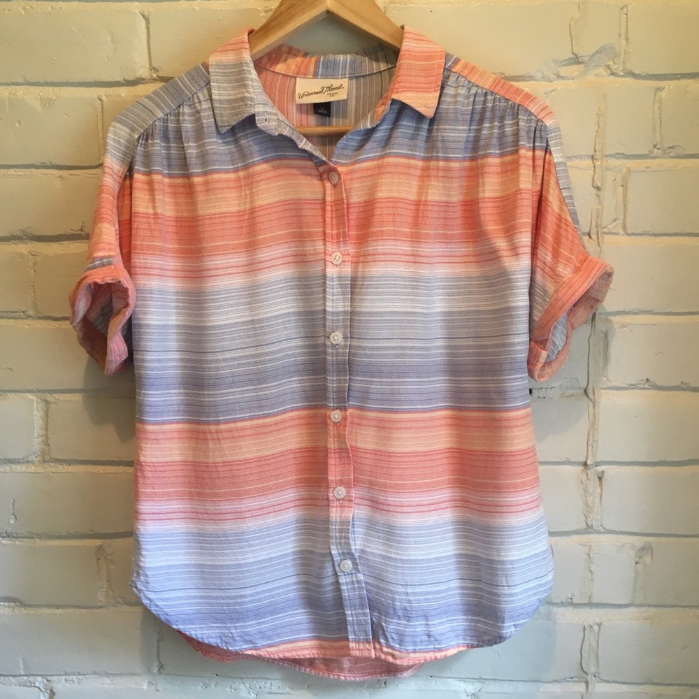 Orange and Blue striped summer button down Size XS